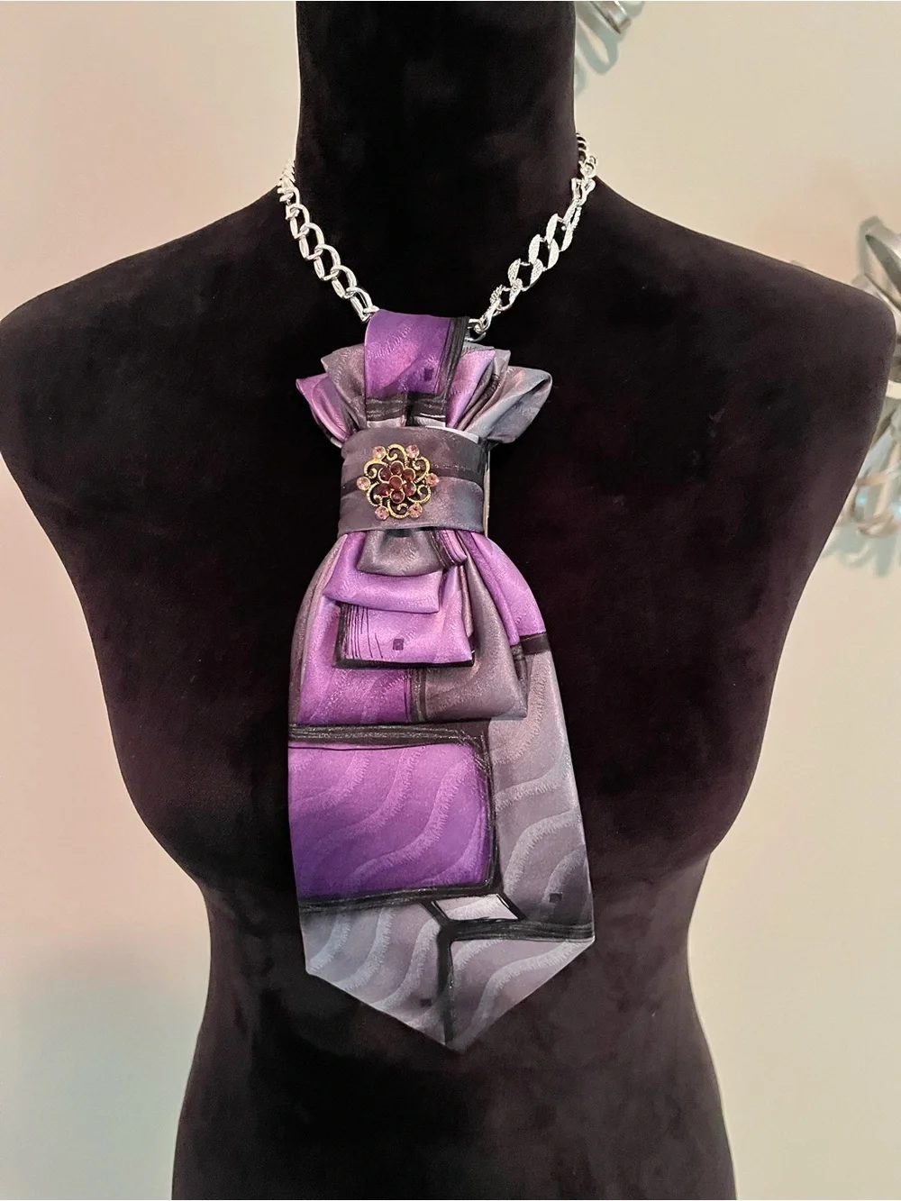 Purple Statement Tie-Neck Pendant Necklace - Women Jewelry
